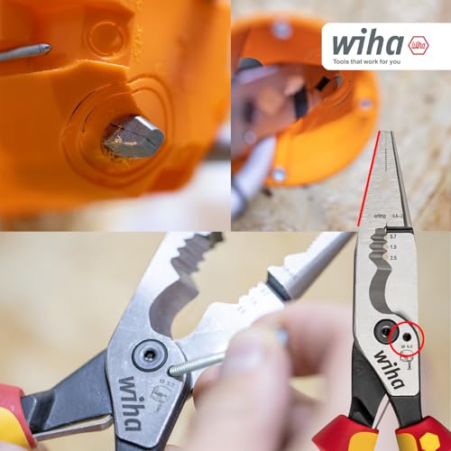 Wiha Multifunktionszange für Elektriker 8in1 I Crimpen, Abisolieren, Schneiden, Greifen, Entgraten, Biegen, Verschrauben, Schrauben schneiden (45705)