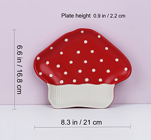 Resvuga Mushroom Salad Plates, 8 In Polka Dot Safety Ceramic Dessert Appetizer Plates, Cute Sushi Dinner Plates, Pasta & More. (Fat Plate) #TOP4