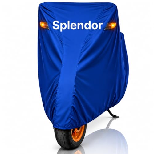 Image of Dhoom Bike Body Cover for Splendor Cover | 100% Waterproof, Dustproof & Scratch Resistant | Heavy Duty Two Wheeler Covers with UV Protection, Heat Resistant | All Weather Outdoor Bike Cover (Blue)
