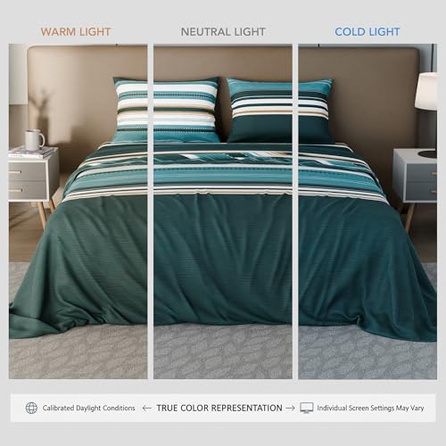 Image of BLISSHOME SoftTouch 150TC Cotton King Size Printed Bedsheet with 2 Pillow Covers for Double Bed, Silky Smooth Bedding Set, Breathable, Easy Maintain, Geometric Pattern - Green (228cm X 274cm)