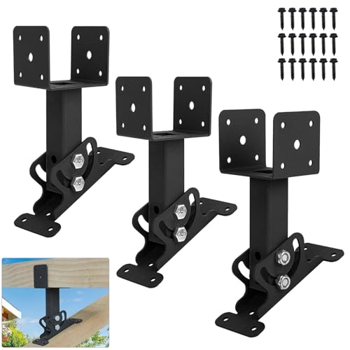 Wpbhk 3Pcs Roof Riser Brackets Kit Pergola Roof Riser Beam Bracket Heavy Duty Roof Mount Brackets 3-1/2 Saddle Black for Wood Post Gazebo Pergola