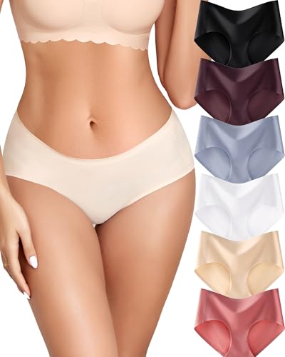 FINETOO 6 Pack Womens Seamless Underwear Full Coverage No Show Hipster Panties Sexy Stretchy...