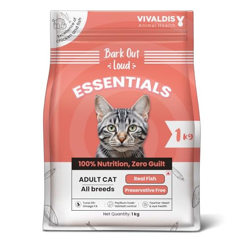 Image of Bark Out Loud Essentials Adult Dry Cat Food | Fresh Fish & Chicken | Hairball Control | with Taurine, Antioxidants & Prebiotics | Complete & Balanced Nutrition - 1Kg