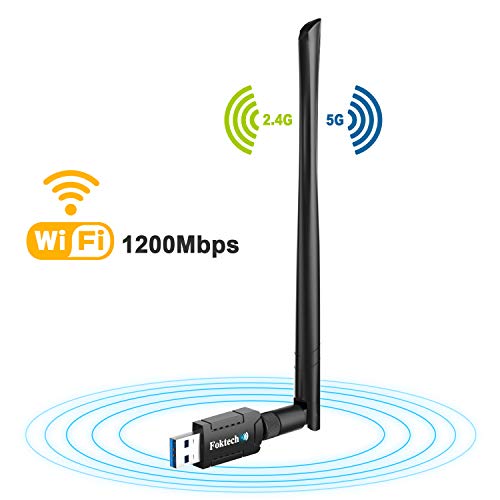 Foktech USB WiFi Adapter, AC1200 USB 3.0 Wireless Network Dongle for Desktop/Laptop, Dual Band 2.4GHz/5Ghz, Support Windows XP/Vista/7/8/8.1/10,Mac OS X 10.9-10.15 (WiFi Antenna)