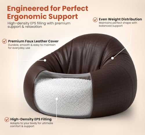 Image of Sattva Classic 3XL Sofa Style Bean Bag Chair with Beans Filled | Faux Leather Bin Bags for Adults | Chair Style Beanbags with Beans Filling | Pre-Filled Beans Bag for Home & Office (Dark Brown)