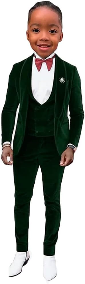 3 PC Velvet Boys Formal Suit Shawl Lapel Wedding Tuxedos Blazer Vest Pants Boys Party Suit