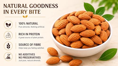 Image of POSHIRA Premium California Almonds (Badam) | 500g | Whole Gourmet Almonds | Naturally Nutritious | Daily Snacking | Vegan, Gluten Free, Non-GMO