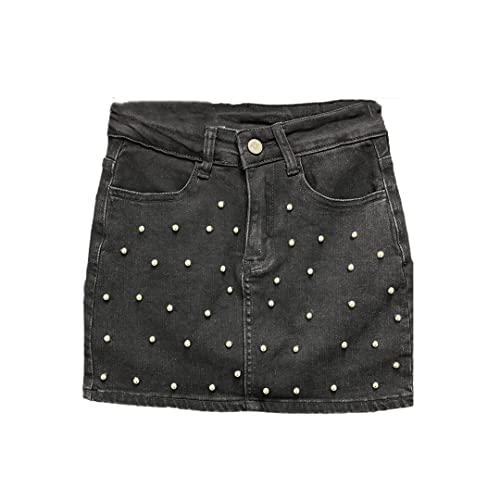 Mini jupe en jean avec perles Alloaone taille haute trapèze noir 40