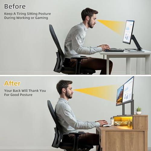 Image of DWVO L Shaped Desk with Drawers, 65 inch Corner Desk Computer Desk with Power Outlets & LED Lights, Home Office Desk with Storage Shelves & Printer Stand, Light Brown