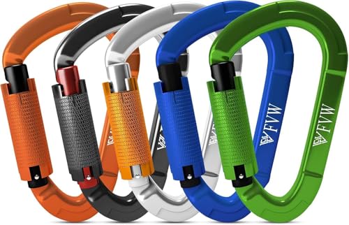 Kletterausrüstung Karabiner Klettern,5 Stück UIAA-Zertifiziert 25KN Auto Locking Kletterkarabiner Clips für Hängematten, Schaukel, Locking Hundeleine und Geschirr, Camping, Wandern & Utility