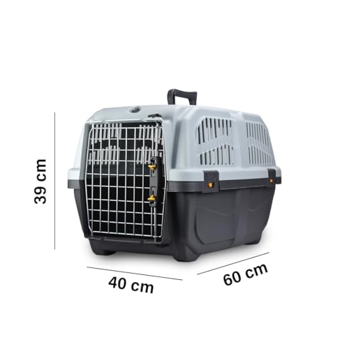 TRIXIE Transportbox Skudo – S: 40 × 39 × 60 cm, IATA-konforme Transportbox für Hunde & Katzen ideal für Reisen mit Auto oder Flugzeug, robuste Reisebox aus Kunststoff mit Schnappverschlüssen – 39741