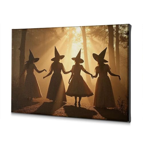 Toile quatre sorcières forêt coucher du soleil tableau mural salon 40x60