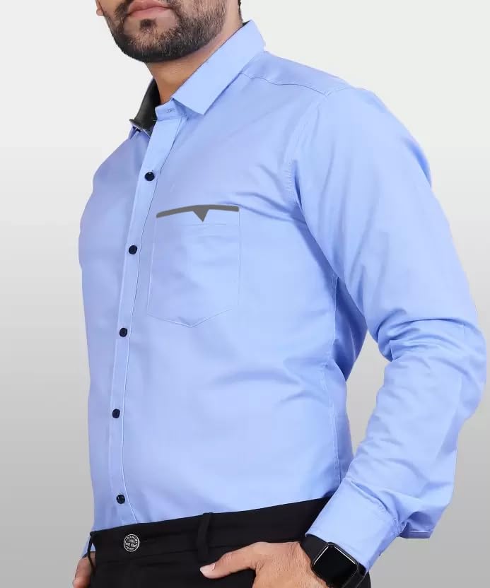 Image of CB-COLEBROOK Men's Regular Fit Solid Soft Touch Cotton Casual Shirt with Pocket Design with Spread Collar & Full Sleeves (Available in Plus Size)