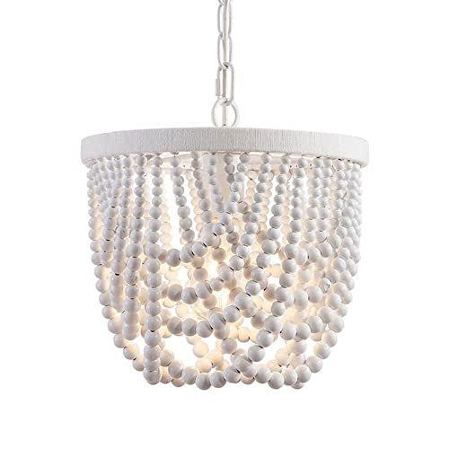 Chandelier perles de bois blanc luminaire de luxe pour entrée