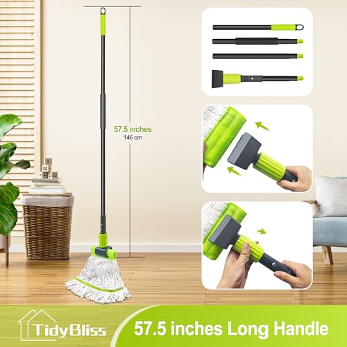Image of TidyBliss Commercial Mop Heavy Duty, 57.5 inches Long Handle Large Professional Industrial Dry Wet Cotton String Mop for Cleaning Concrete Tile Hardwood Floor Shop Office Garage (Green)