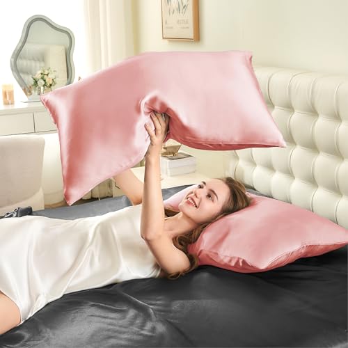 Image of INFIIXSO Silk Pillow Cases 2 Pack Standard Size, Ultra Smooth & Soft Mulberry Silk Pillow Case for Hair and Skin, Breathable Cooling Silk Pillowcase with Hidden Zipper (Blush Pink, 20x26 Inches)