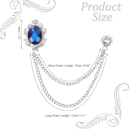 Image of PATIKIL Gem Hanging Chain Brooch Pins, Rhinestone Men's Gem Brooch Suit Pins Lapel Pins for Women Men