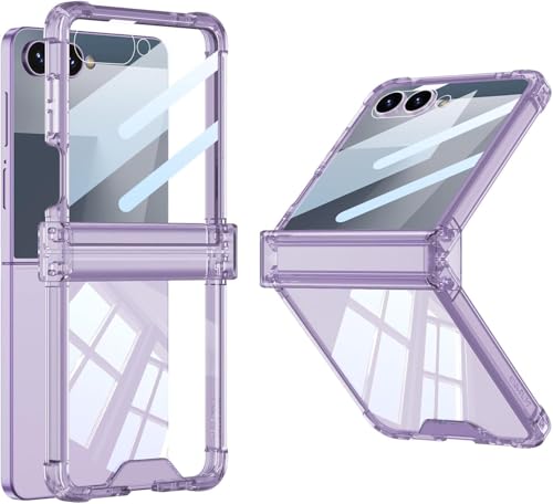 Image of Kapa Clear Airbag with Hinge Protection Back Case for Samsung Galaxy Flip7 / Z Flip 7 | Transparent Shockproof Slim Hard Protective Cover (Purple)