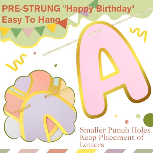 Image of TaoBary Macaron Happy Birthday Banner Pre-strung Birthday Party Decorations No DIY Hanging Banner Sign Hanging Decor for Women Men Boys Girls Party Supplies Backdrop