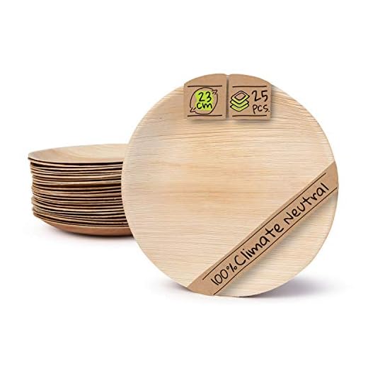 BIOZOYG Palmware Platos de Hojas de Palma I 25 Piezas de ojas de Palma Redondo Ø 23 cm I Bio vajilla desechable Boda compostable Biodegradable Vajilla de Fiesta