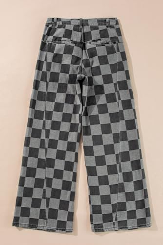 SELINK High Waisted Checkered Jeans for Women Casual Plaid Wide Leg Denim Jeans with Pockets Shift Trendy Daily Jeans4