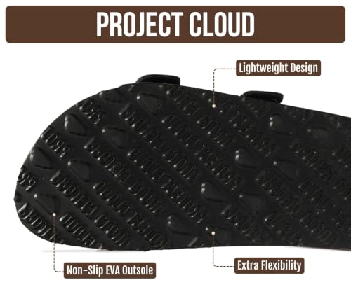 Image of Project Cloud 100% Genuine Leather Womens Sandals Slides for Women (Venita) | Cork Footbed Sandals for Women with Memory Foam and Arch Support Vacation Essentials Slides Women Footwear Flat Sandals