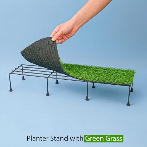 Image of Kuber Industries 4 Pcs Metal 24 Inch Planter Stand with Green Grass (Included) | Decorative Plants Pot Holder for Balcony, Garden, Home, Indoor & Outdoor | Black