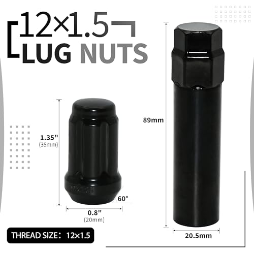 Image of 16 PCS M12x1.5 Black Lug Nuts, 1.35 inch Tall Hex Trailer Lug Nuts, 60 Degree Conical Cone Seat with Socket Key, Wheel Lugnuts Compatible with Ford Fusion 2006-2019, Ford Focus 2000-2019