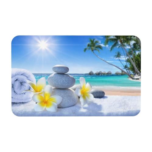 ESNAIUVCD Tapis de bain antidérapant avec imprimé fleurs tropicales et pierres zen 50 x 80 cm, super absorbant, séchage rapide, facile à nettoyer,...