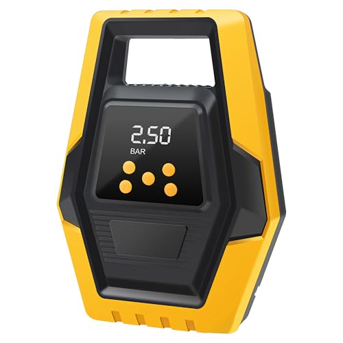 Immagine prodotto: Retoo Pompa ad aria elettrica per auto, 12 V, mini compressore, 120 W, con display LCD e luce LED, riempitivo per pneumatici di auto, bicicletta, palla, pompa per pneumatici portatile con indicatore