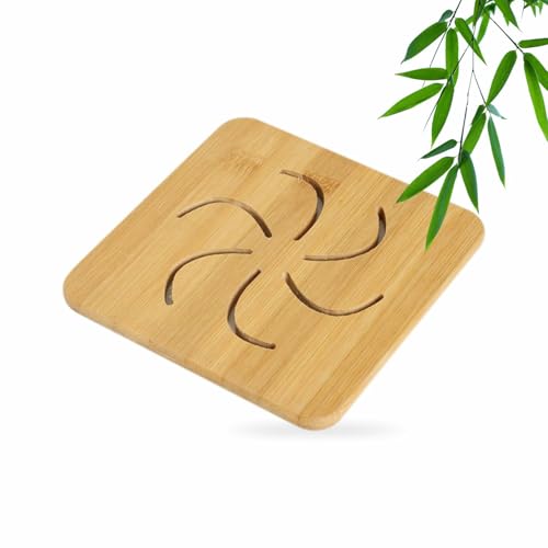 NATURAL BAMBOO HEAT PAD TRIVET SET NON SLIP SQUARE KITCHEN POT HOLDERS WORKTOP PROTECTOR FOR HOT PANS DISHES AND TEAPOTS (2)