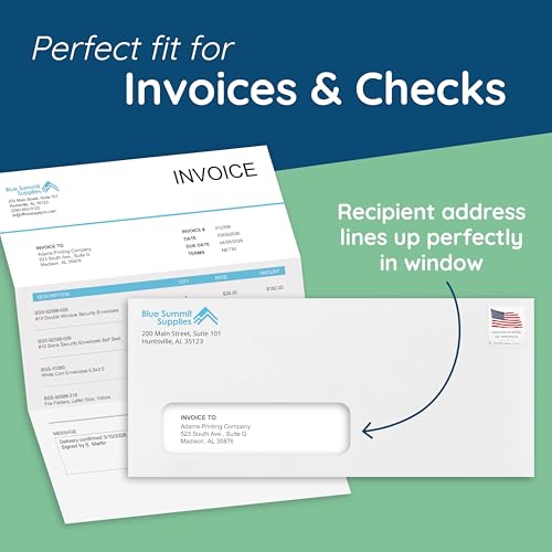 500#9 Single Window Security Envelopes, Thick Gummed Seal, Designed for Secure Mailing of Payroll Checks, QuickBooks Invoices, Return Mail, and Business Statements - 3 7/8 x 8 7/8 by Blue Summit Supplies - Image 2