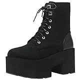  Etebella Stiefeletten Gothic Damen Blockabsatz High Heels Ankle Boots mit Schnürung Wildleder Punk Plateau Schuhe(Schwarz,42)