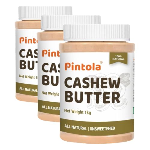 Image of Pintola Cashew Butter 1kg - All Natural Cashew Butter, Gluten Free & Cholesterol Free,Unsweetened for Bread Spreads, Made with Fresh Cashews, Source of Fiber & Protein (Pack of 3)