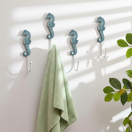 Weysat 4 Pack Seahorse Towel Hooks Nautical Coastal Wall Decor