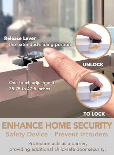 Greatim GT-DB003 Sliding Door Security Lock Bar Adjustable, Child Proof Safety Door Lock Bar, Fits Most Sliding Glass Doors, Bar Lock for Glass Door, Door/Windows Bar Lock Adjustable (25.75\"- 47.5\") - Thumbnail 5