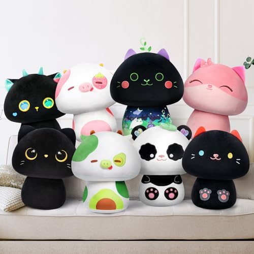 Mewaii 8'' Soft Strawberry Cow Mushroom Pillow Stuffed Animal Plush Plushie Squishy Toy - White