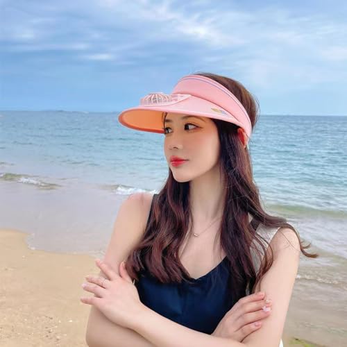 Image of Sun Visor Hat with USB Fan, Summer Empty Top 3 Temp Settings Beach Cooling Anti UV Adjustable Fishing Hiking Cycling Cap