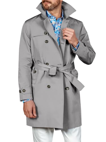 Image of Runcati Mens Double Breasted Trench Coat Notched Lapel Windbreaker Jackets Causal Overcoat With Belt