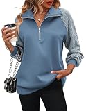 Zeagoo Women 3/4 Zip Sweatshirts Stand Collar Pullover Casual Fleece Sweatshirt Y2K Clothes for Womens Trendy 2024, Navy Blue XL