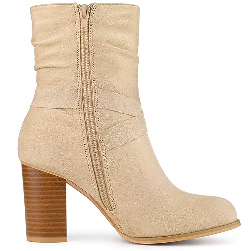 Allegra K Allegra K Women's Chunky Heel Beige Ankle Boots 8.5 M US