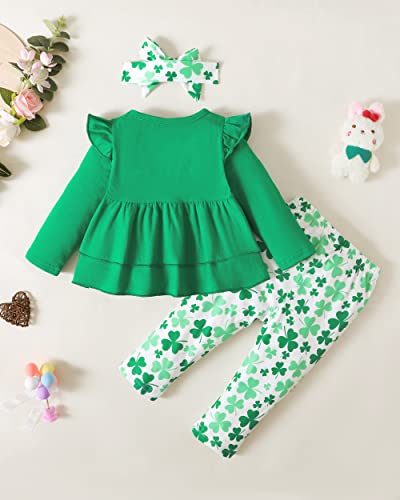SODLON Baby Girl 18-24 Months Clothes St. Patrick\'s Day Outfits Toddler Girls Clothes 24 Month Long Sleeve Ruffle Shirts Shamrock Print Pants Headband Winter Fall Clothing Sets Green