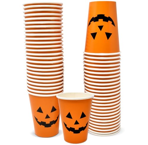 Gift Boutique 50 Halloween Paper Cups 9oz – Orange Jack O'Lantern...