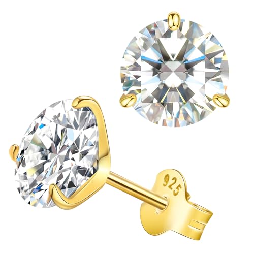 Moissanite Stud Earrings for Women, Gold Vermeil 925 Sterling Silver Lab Created Diamond Studs 0.5CT Solitaire Earrings Jewelry Gift Women Girls