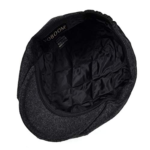 VOBOOM Men Wool Blend 8 Panel Newsboy Cap Herringbone Cabbie Flat Tweed Hat (Grey)