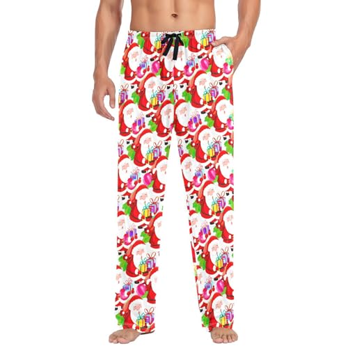 Christmas Santa Claus Men's Pajamas Pants Cotton Sleep Bottoms Pants Lounge Sleepwear - S