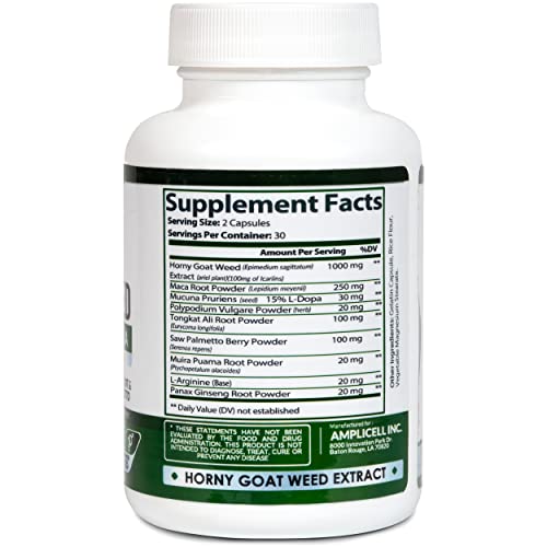 Horny Goat Weed - Natural Female & Male Enhancement Pills With L Arginine, Tongkat Ali, Panax Ginseng & Maca Root Powder - Horny Goat Weed For Men & Women Health - Mood Boost & Energy Pills - 60 Caps #TOP2