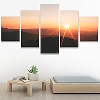 SIGNWIN 5 Panel Canvas Wall Art Sunset in The Mountains for Home Decorations Ready to Hang - 60
