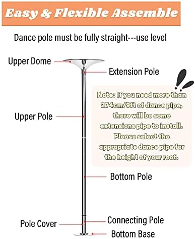 Dance Pole Ceiling Mount Commercial Fitness Stripper Pole for Pub Gym Club & Yoga Room Static Spinning,Adjustable Dance Pole - Professional Quality, Removable Design, HEI