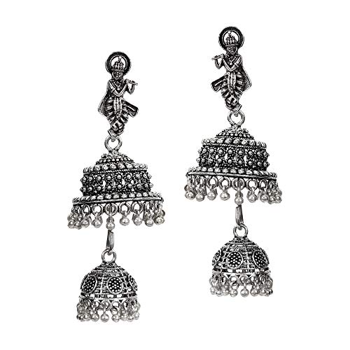 Shining Diva Fashion Oxidised Silver Jhumki Traditional Earrings for